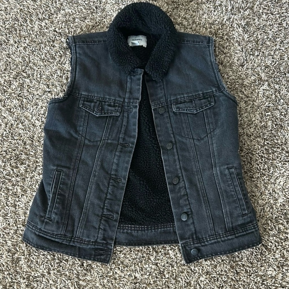 Old Navy Charcoal Denim Vest with Fleece Lining